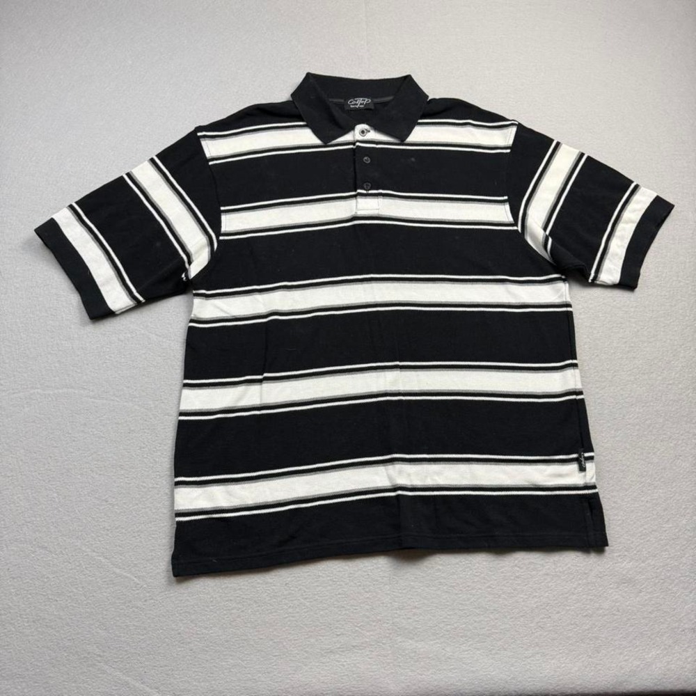 CaTo Sportswear Black White Striped Polo Shirt Vintage Y2K XL